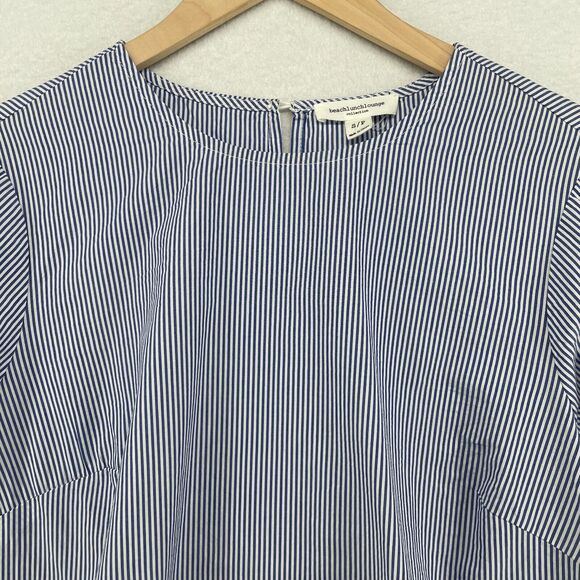 BEACH LUNCH LOUNGE Top S Striped Bell Sleeve Minimalist Collection Cotton Blue - Picture 3 of 13